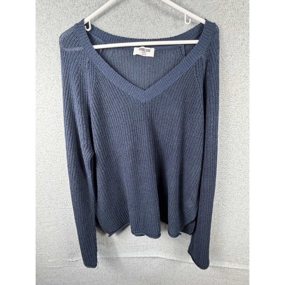 Double Zero Sweater Womens Small Blue V Neck‎ Open Knit Long Sleeve Pullover